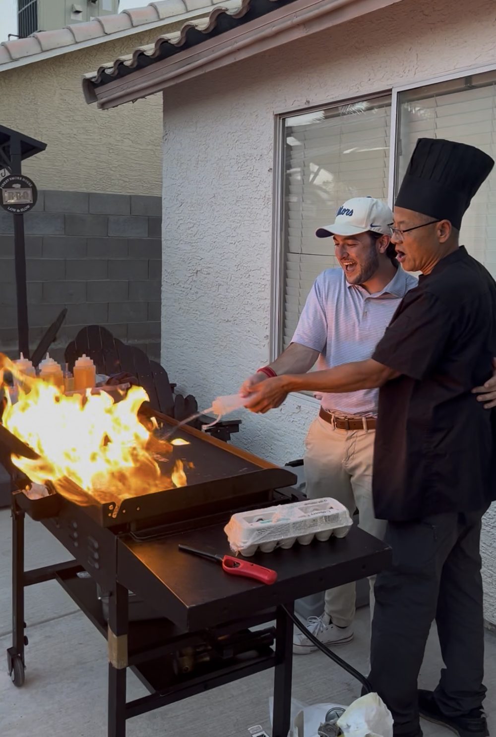 Live fire on the hibachi grill