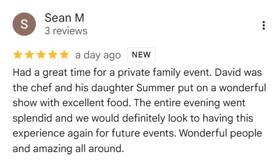 Five-star Google review from Sean M
