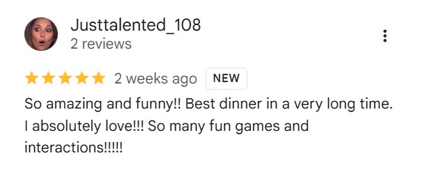 Five-star Google review from Justtalented_108