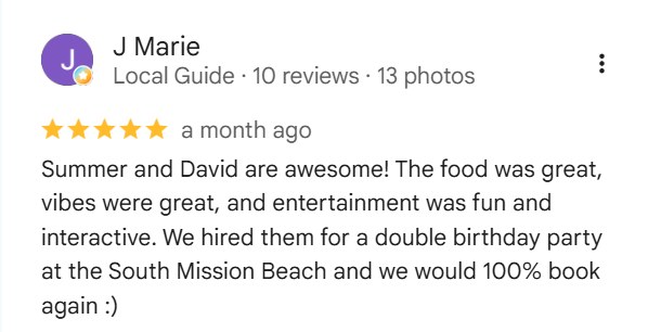 Five-star Google review from J Marie