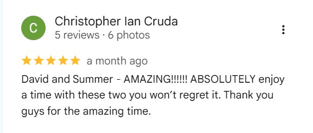 Five-star Google review from Christopher Ian Cruda